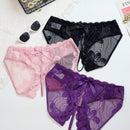 Conjunto de 3 piezas de Tangas sexys de encaje y malla con entrepierna abierta para mujer