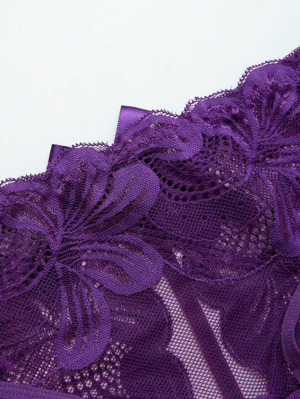Conjunto de 3 piezas de Tangas sexys de encaje y malla con entrepierna abierta para mujer