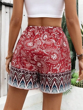 VCAY Pantalones cortos holgados para mujer con patron de corte panuelo y cintura ajustable