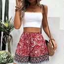 VCAY Pantalones cortos holgados para mujer con patron de corte panuelo y cintura ajustable