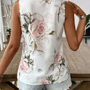 LUNE Camisa sin mangas casual para vacaciones de mujeres con diseno floral impreso y cuello de muesca