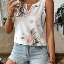 LUNE Camisa sin mangas casual para vacaciones de mujeres con diseno floral impreso y cuello de muesca