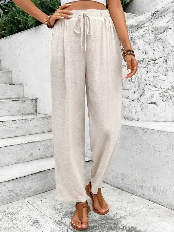 Frenchy Pantalones largos de cintura ajustable en unicolor para uso diario para mujer