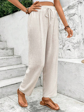 Frenchy Pantalones largos de cintura ajustable en unicolor para uso diario para mujer
