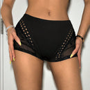 ICON Shorts de moda para mujer con quemado de malla transparente a media altura