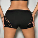ICON Shorts de moda para mujer con quemado de malla transparente a media altura