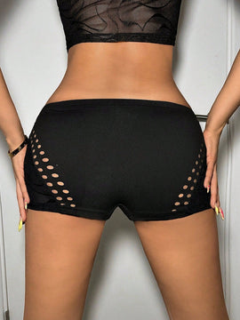 ICON Shorts de moda para mujer con quemado de malla transparente a media altura