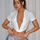 ICON Camisa de mujer con cuello polo, manga corta y escote en V profundo con efecto push-up