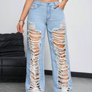EZwear Jeans de pierna recta y corte suelto para mujer con efecto desgastado y bolsillos para uso casual diario