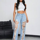 EZwear Jeans de pierna recta y corte suelto para mujer con efecto desgastado y bolsillos para uso casual diario