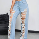 EZwear Jeans de pierna recta y corte suelto para mujer con efecto desgastado y bolsillos para uso casual diario