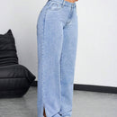 EZwear Jeans de pierna recta para mujer con bolsillos, cortes laterales y ajuste holgado