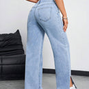 EZwear Jeans de pierna recta para mujer con bolsillos, cortes laterales y ajuste holgado