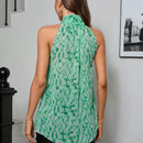 NEW  Prive Camisa suelta sin mangas de cuello para moda de lujo en materiales de alta gama con estampado al azar y lazos delanteros con pliegues