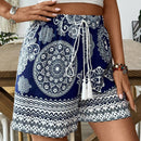 VCAY Shorts informales de mujer con estampado de flecos sueltos y a la moda