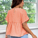 EZwear Top estilo babydoll con diseno de cuadros vichy, de corte suelto con hombros caidos