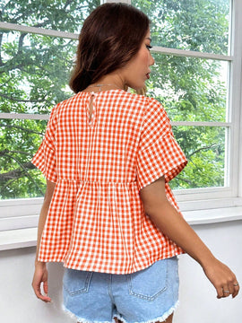 EZwear Top estilo babydoll con diseno de cuadros vichy, de corte suelto con hombros caidos