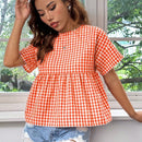 EZwear Top estilo babydoll con diseno de cuadros vichy, de corte suelto con hombros caidos