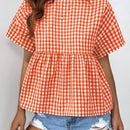 EZwear Top estilo babydoll con diseno de cuadros vichy, de corte suelto con hombros caidos