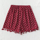 WYWH Pantalones cortos con flecos rojos para vacaciones de mujeres WYWH, fondo de verano