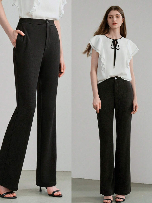 MOTF STUDIO Pantalones solidos de pierna acampanada con bolsillos inclinados y dobladillo dividido