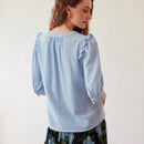 MOTF PREMIUM Blusa con cuello de muesca, mangas abullonadas y encaje insertado