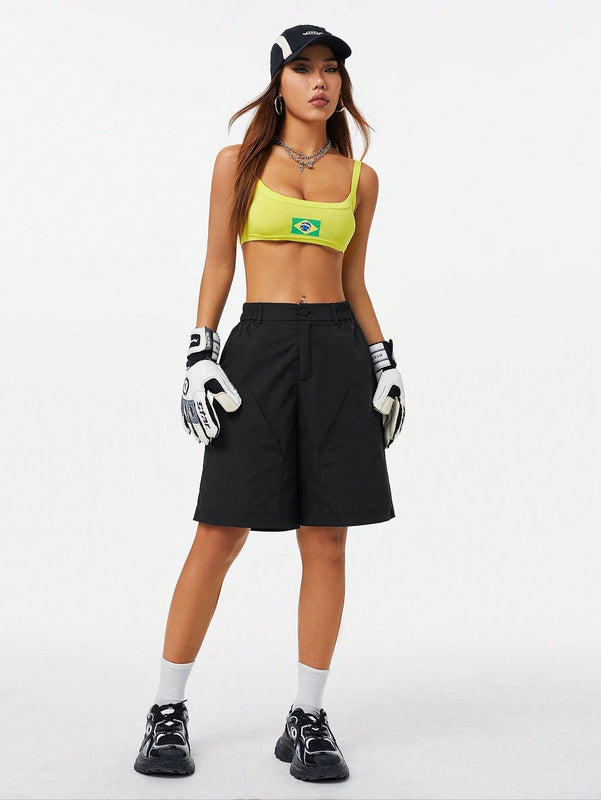 Coolane Shorts estilo callejero para mujer con ajuste holgado, longitud de la rodilla, tachuelas y tonos neutros