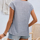 LUNE Camisa de verano casual para mujer con cuello en V, estampado de rayas y ribete de encaje