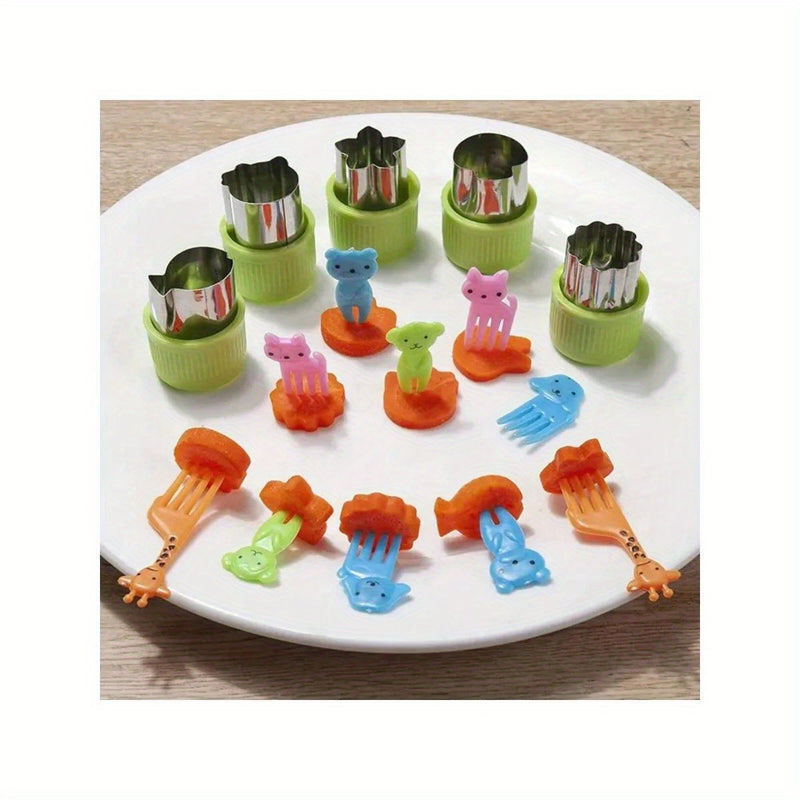 38 piezas de palillos decorativos para comida en miniatura con diseño de animales animados, para snacks, pasteles y frutas, incluye herramienta de corte y separador de silicona para lonchera