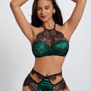 DesireSculpt Conjunto De Lenceria De Bralette Sin Mangas Con Diseno De Encaje Para Mujer Con Braguita Transparente Ahuecada