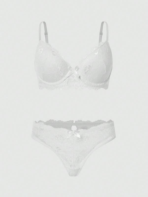 DesireSculpt Conjunto de lenceria con encaje floral con aro