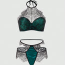 DesireSculpt Conjunto De Lenceria De Bralette Sin Mangas Con Diseno De Encaje Para Mujer Con Braguita Transparente Ahuecada