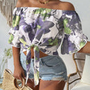 Camisa de estilo hawaiano para mujer con estampado, sin tirantes y con cintura elastica, perfecta para vacaciones de verano