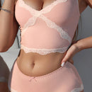 NEW Conjunto de lenceria para mujeres con sosten y ropa interior con encaje sexy y elastico, tirantes finos y cuello en V con lenceria a juego