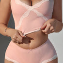NEW Conjunto de lenceria para mujeres con sosten y ropa interior con encaje sexy y elastico, tirantes finos y cuello en V con lenceria a juego