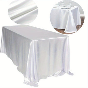 Mantel elegante de satén blanco, rectangular, de poliéster, ideal para bodas, Navidad, baby showers, cumpleaños y banquetes, mantel de mesa elegante