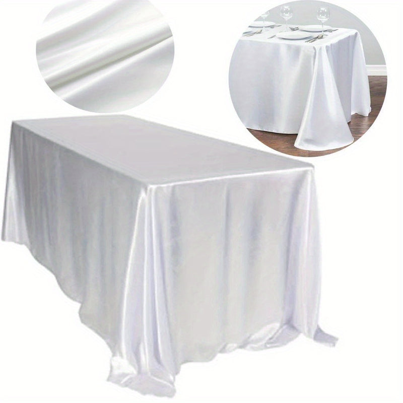 Mantel elegante de satén blanco, rectangular, de poliéster, ideal para bodas, Navidad, baby showers, cumpleaños y banquetes, mantel de mesa elegante