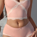 NEW Conjunto de lenceria para mujeres con sosten y ropa interior con encaje sexy y elastico, tirantes finos y cuello en V con lenceria a juego