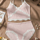 NEW Conjunto de lenceria para mujeres con sosten y ropa interior con encaje sexy y elastico, tirantes finos y cuello en V con lenceria a juego