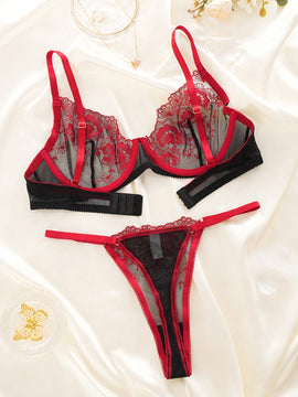 NEW Conjunto de sujetador push-up con aros negro para mujeres, bralette sexy de encaje con cuello en V y ropa interior transpirable con detalles huecos