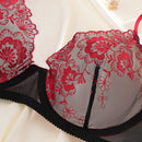 NEW Conjunto de sujetador push-up con aros negro para mujeres, bralette sexy de encaje con cuello en V y ropa interior transpirable con detalles huecos