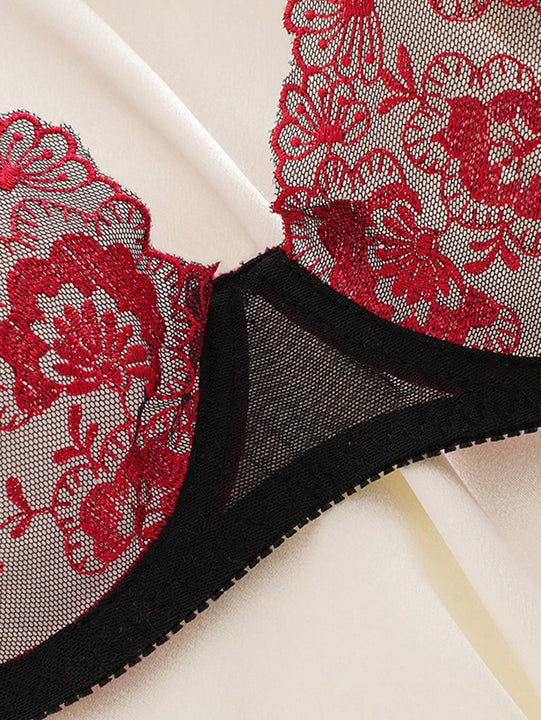 NEW Conjunto de sujetador push-up con aros negro para mujeres, bralette sexy de encaje con cuello en V y ropa interior transpirable con detalles huecos