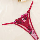 NEW Conjunto de ropa interior sexy para mujer en color burdeos, sosten con push-up y cuello en v profundo con encaje y con aros, junto con las bragas