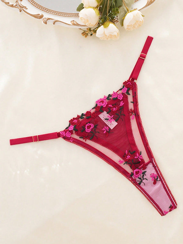 Conjunto de ropa interior sexy para mujer en color burdeos, sosten con push-up y cuello en v profundo con encaje y con aros, junto con las Tangas