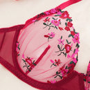 NEW Conjunto de ropa interior sexy para mujer en color burdeos, sosten con push-up y cuello en v profundo con encaje y con aros, junto con las bragas