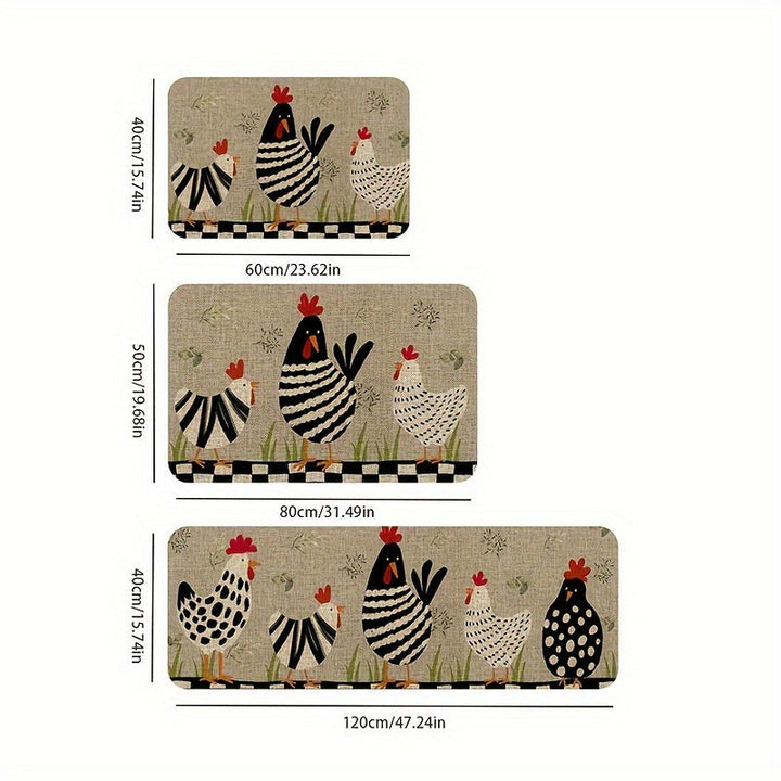 1pc Alfombra de Cocina Rústica de Secado Rápido con Estampado de Pollo 3D – Antideslizante, Poliéster Duradero para Decoración del Hogar, Baño y Uso Interior, Alfombra de Suelo de Cocina