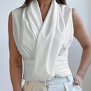 Aloruh Blusa sin mangas de cintura estructurada y cuello en V profundo para trabajo y calle, para mujeres