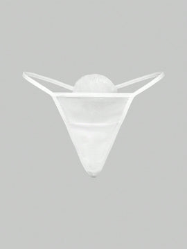 ROMWE Kawaii Conjunto de 3 piezas de tanga sexy con pompon de cola de conejo puro