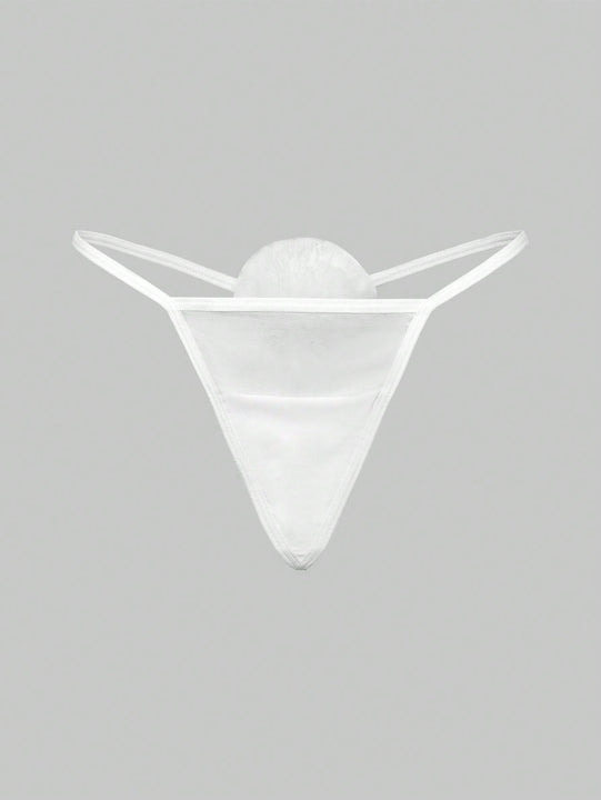 ROMWE Kawaii Conjunto de 3 piezas de tanga sexy con pompon de cola de conejo puro