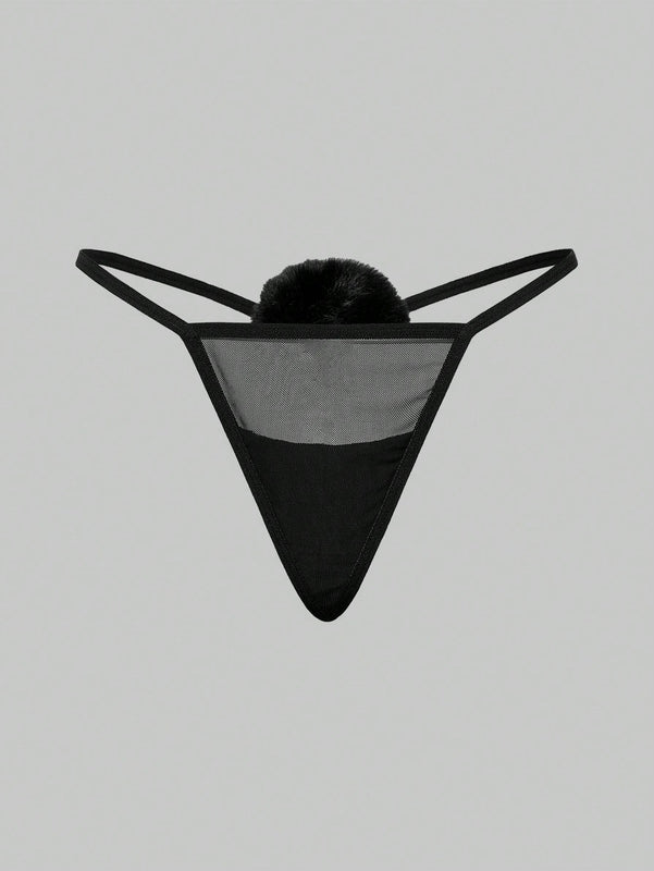 ROMWE Kawaii Conjunto de 3 piezas de tanga sexy con pompon de cola de conejo puro